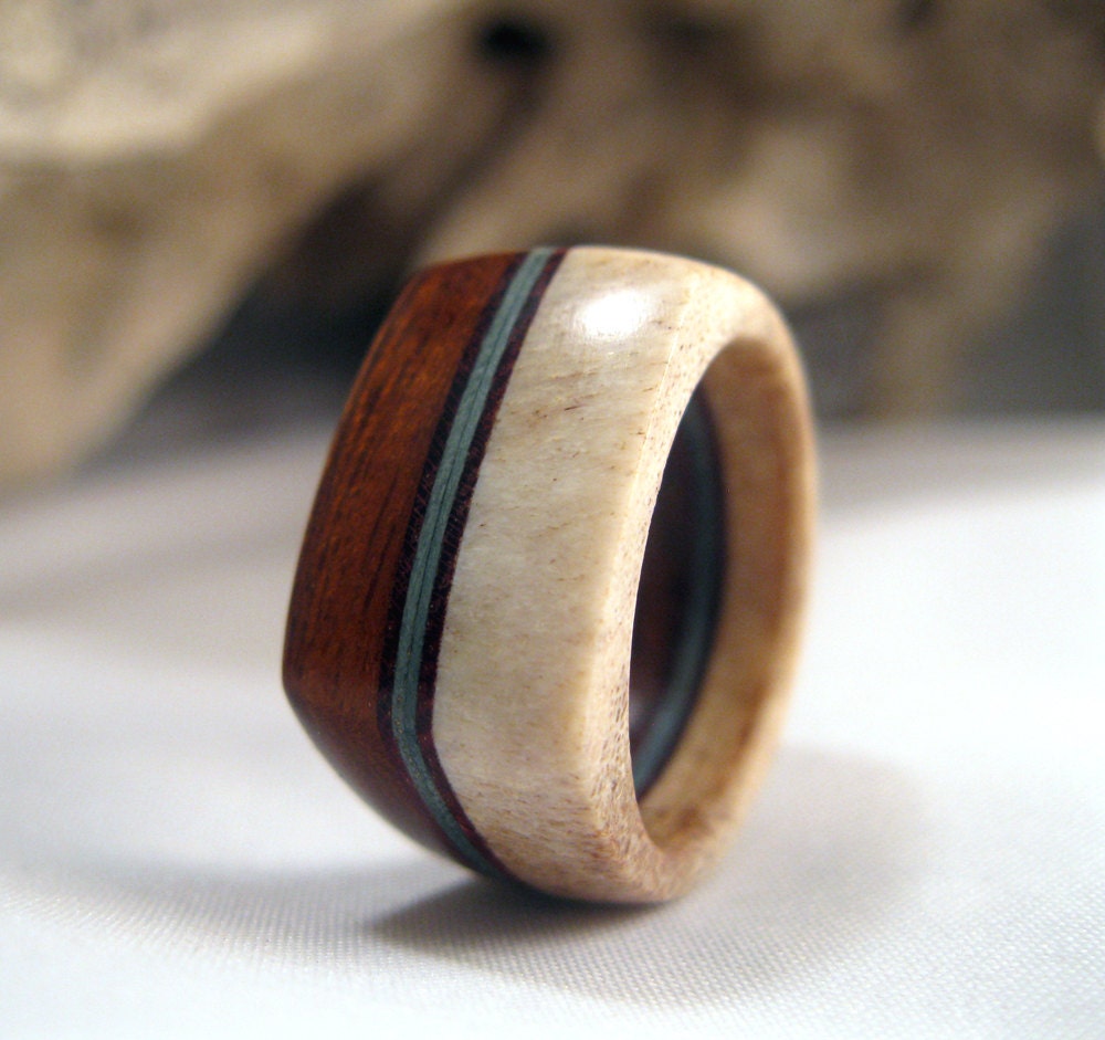 Antler and Wood Ring - Moose Antler and Ironwood Square Top Ring