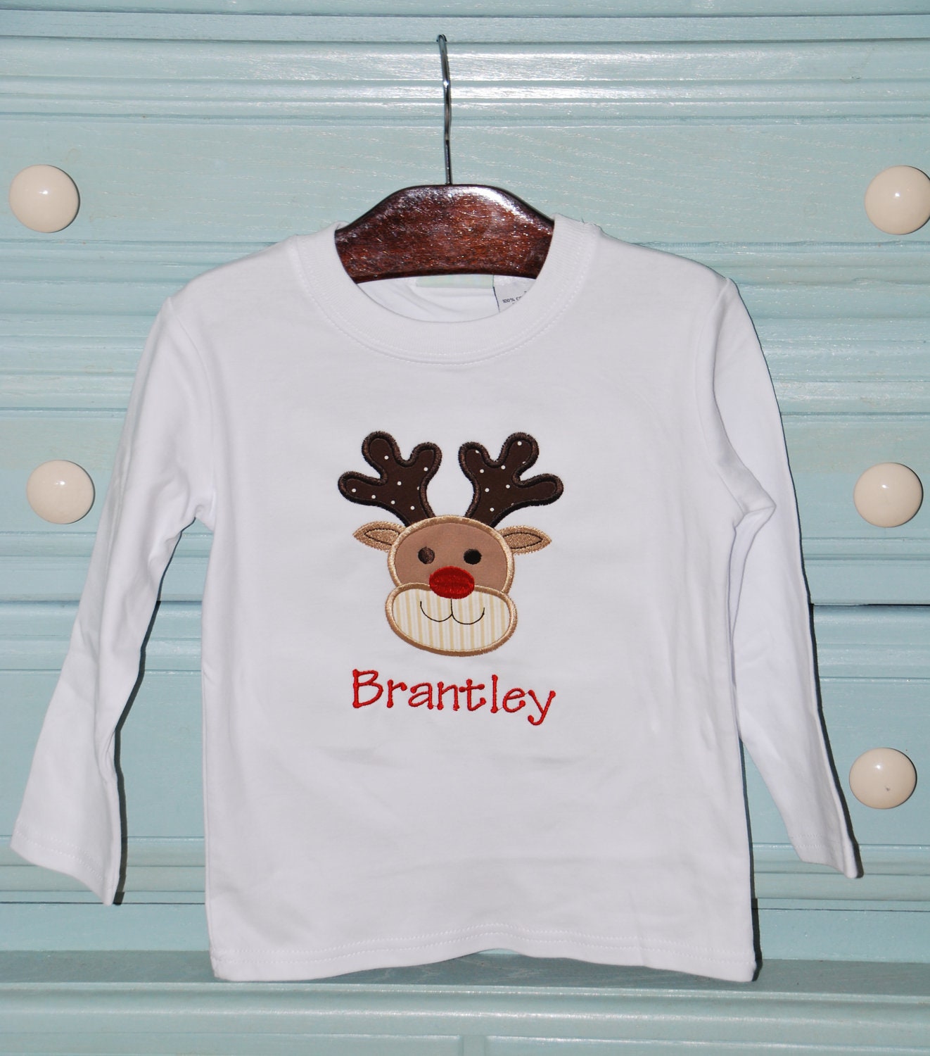 Custom boutique personalized appliqued monogrammed Christmas Reindeer applique t shirt tshirt tee boys girls long sleeve short sleeve