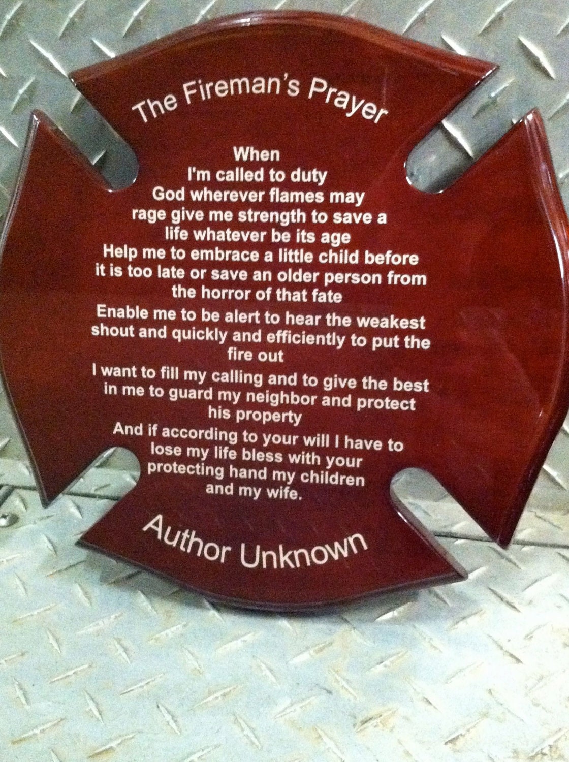 Fireman's  Prayer on Maltese Cross 12 inch by 12 inch with FREE SHIPPING in US