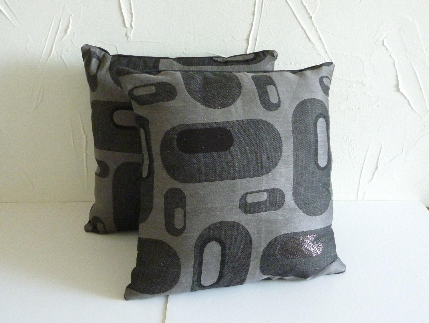 black and grey lozenge design pillows - recycled designer fabric - geometric modern design - eco friendly  - cotton backing