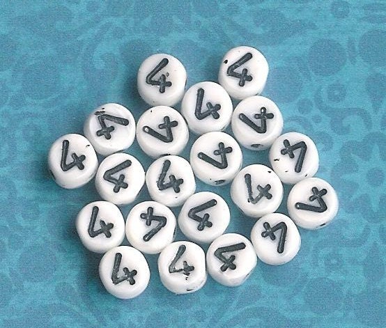 Low Close Out Price-Number 4-6mm Precosia White Czech Glass Number Beads-50pc