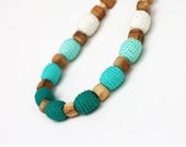 Teal necklace Ombre nursing necklace Chunky Geometric Natural Baby shower gift Mint green Woodland Modern crochet jewelry ohtteam