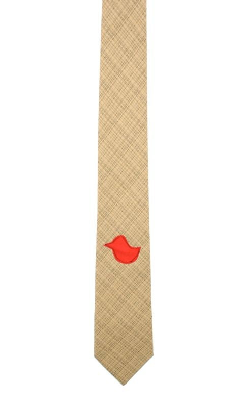 Frankie Four Handmade Tan Necktie with Red Chick