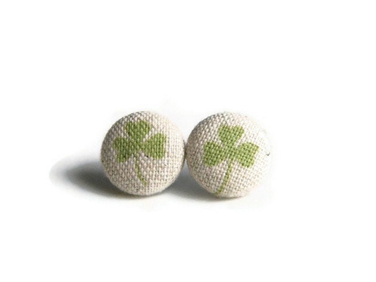 Green Clover Button Earrings Covered Button Earrings