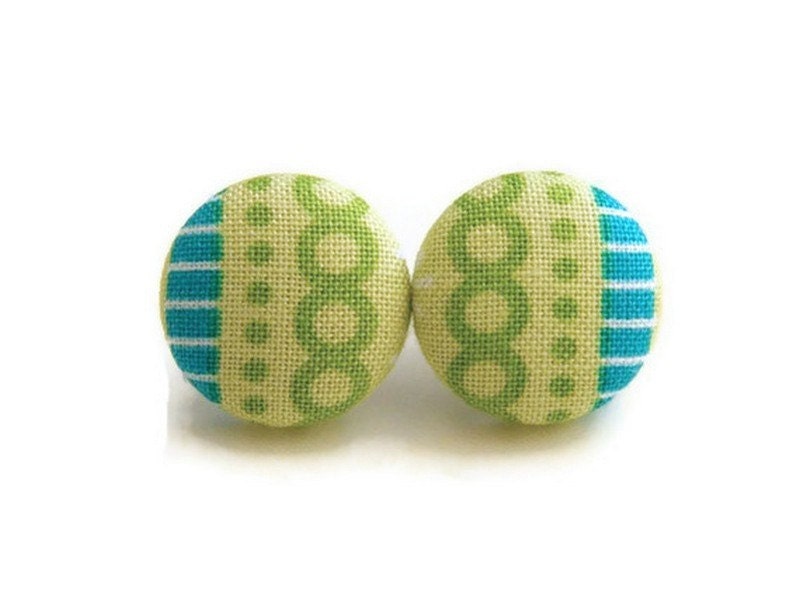 Geometric Button Earrings Pistachio Blue Fabric Button Modern Stud Earrings