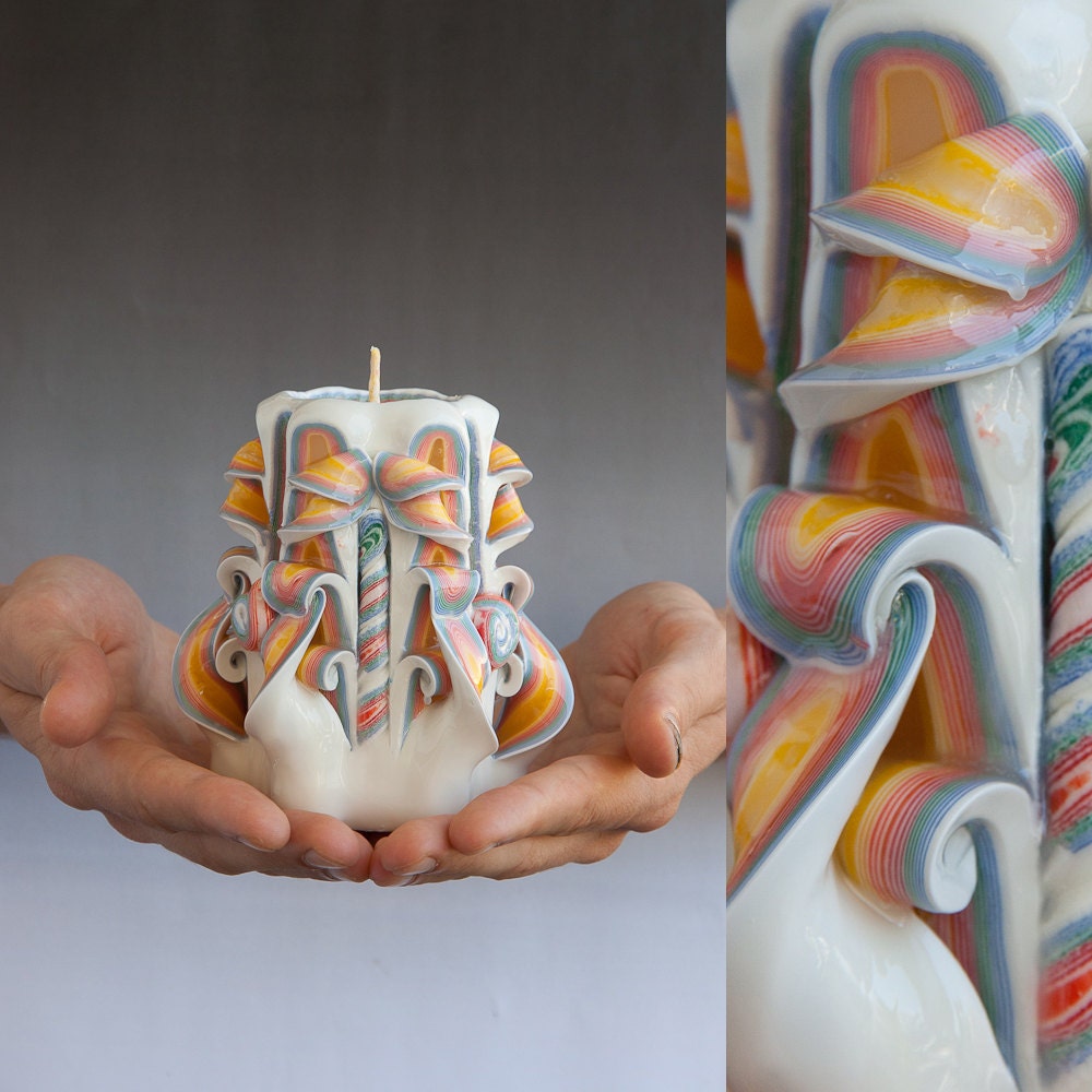 Carved candle - White candle - Unique candle