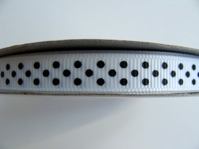 Grosgrain Ribbon Swiss Dots - 25 yd Spool of  3/8" White with Black Dots
