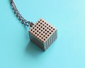 geometric pendant necklace minimalist jewelry - Perforated Cube Pendant in Stainless Steel. 3d printed pendant, modern jewelry.
