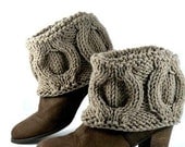Hand Knit Winter Natural Linen Color Boot Covers, Short Woodland Vizon Boot Toppers