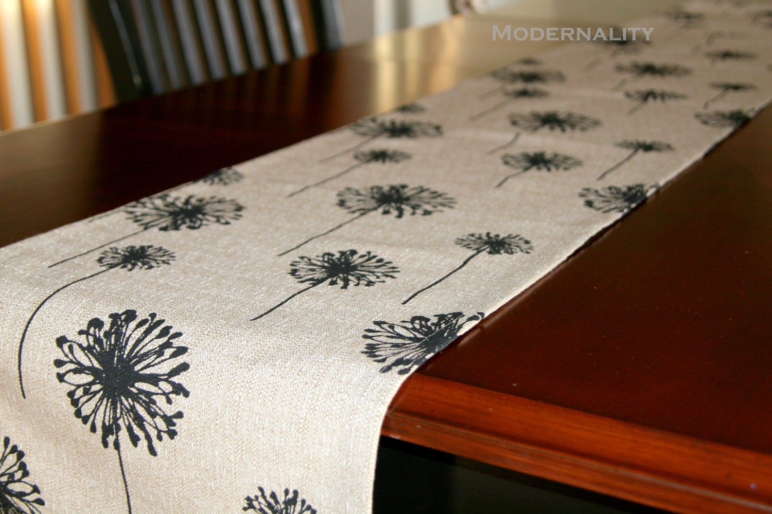 Premier Prints Table Runner- Denton Beige and Black Dandelion - 13x72