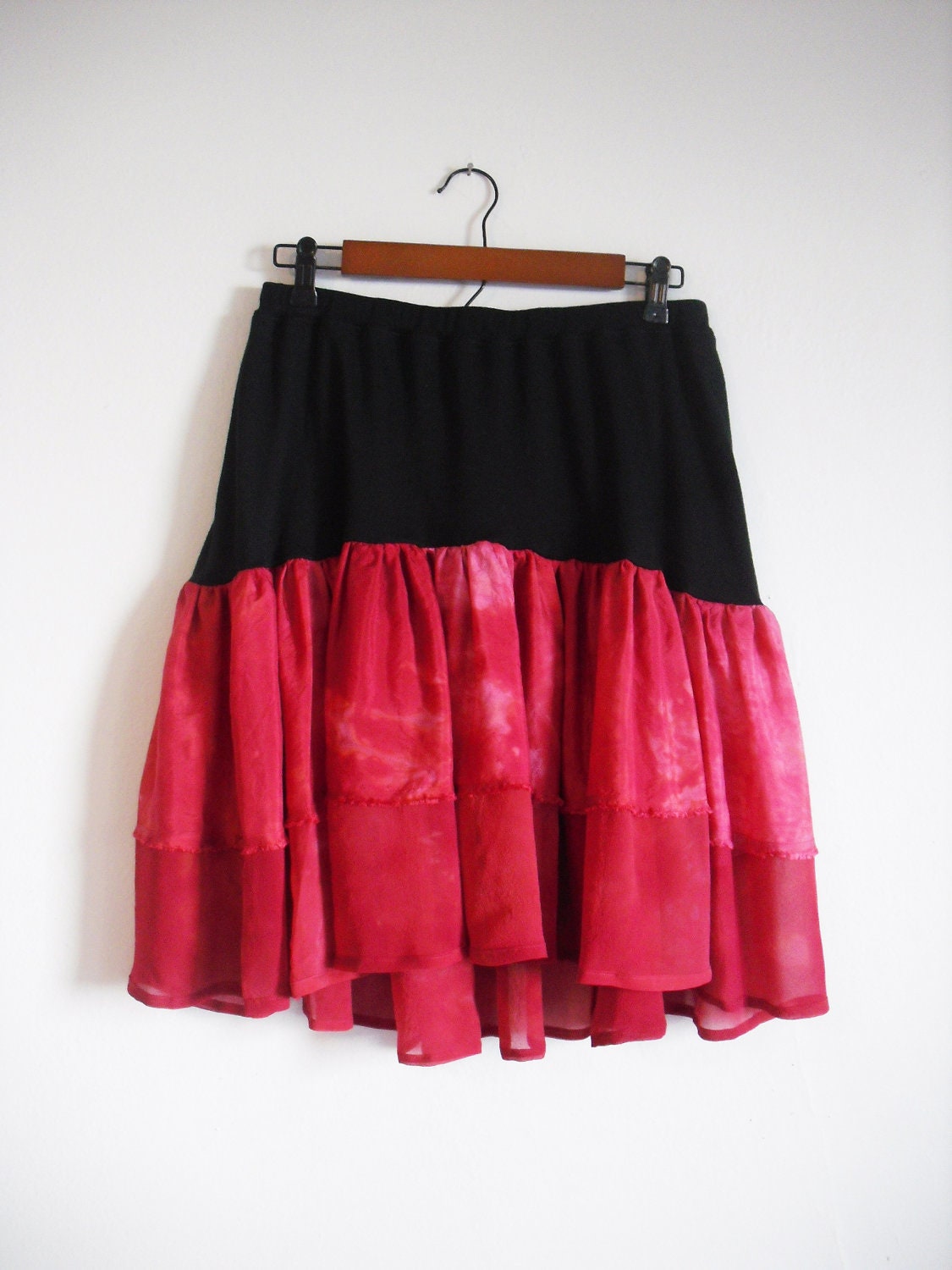 Rose Madder Silk Ruffle Skirt, size XL