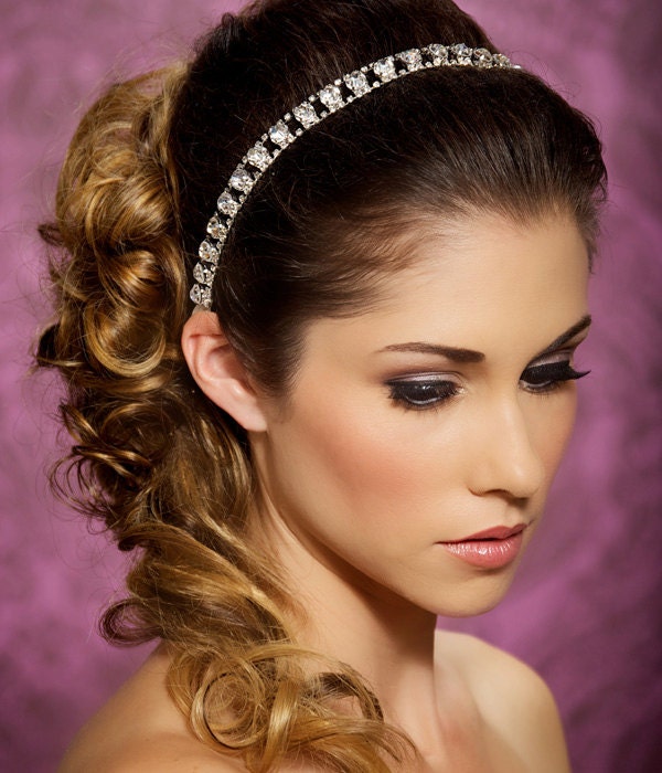 SALE - Crystal Bridal Headband Wedding Headband, Rhinestone Bridal Halo, Headpiece, tie on, Wedding Hair Accessories - Ready to Ship - MAXIE