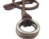 Adjustable leather necklace men necklace metal necklace chain necklace made of brown leather and alloy ring feather necklace XL0705