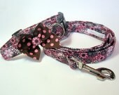 Pink and Brown Floral Dog Leash Collar Set size Medium
