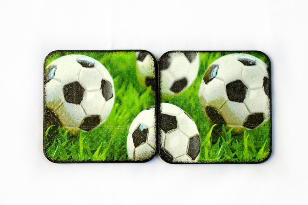 Football Coasters, Soccer Wood Wooden Sport Set of 2, Square Coasters Green, Dude, Gift for him, Outdoor activity ohtteam Father's Day