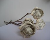 Thank you teachers-Paper flowers-Old bookpage Rose bouquet- origami roses with natural twigs- thanks gift-environment friendy - 10 stems