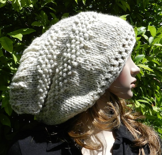 Hand Knitted HIPPIE Hat EXTRA Large Baggy super chunky Slouch Hat, Rasta Cap, Big Beanie, Baggy in OATMEAL