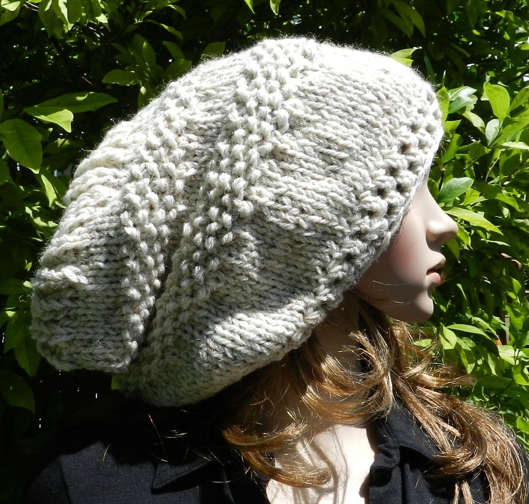 Hand Knitted HIPPIE Hat EXTRA Large Baggy super chunky Slouch Hat, Rasta Cap, Big Beanie, Baggy in OATMEAL