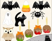 Halloween Clipart and Graphic Set, Caramel Apple Clipart, Fall Clipart - Digital Scrapbooking Kit