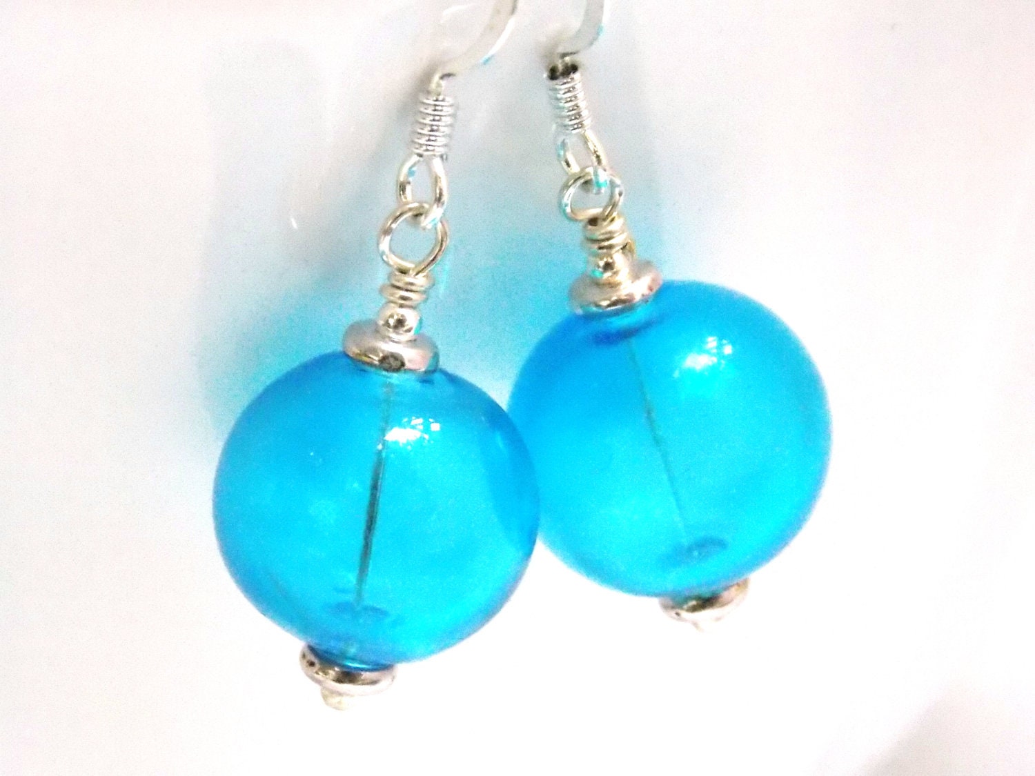 Blue Earrings, Light Blue, Turquoise, Bright Blue, Glass Earrings, Crystal Earrings, Hand Blown, Hollow Lampwork, Silver Earrings, Gift