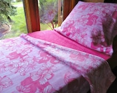 Childrens Bed Set  'Pink Hibiscus' Handmade Fleece Blanket and Sheets for Girls Fits Crib and Toddler Beds