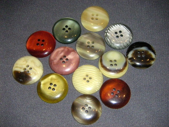 13 Colorful Pearlescent Vintage Plastic Buttons