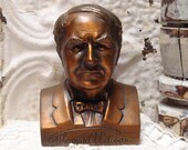 5 1/2" VTG Thomas Edison BANK Bronze Bust Lee County Ft Myers Florida