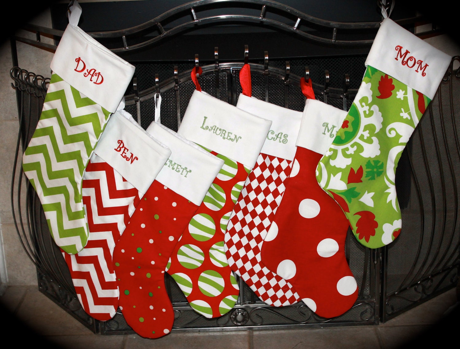 Set of 5 Personalized Christmas Stockings- Monogrammed FREE