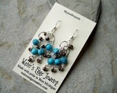 Turquoise Color Stone Bead Earrings with copper color beads and silver plated rings