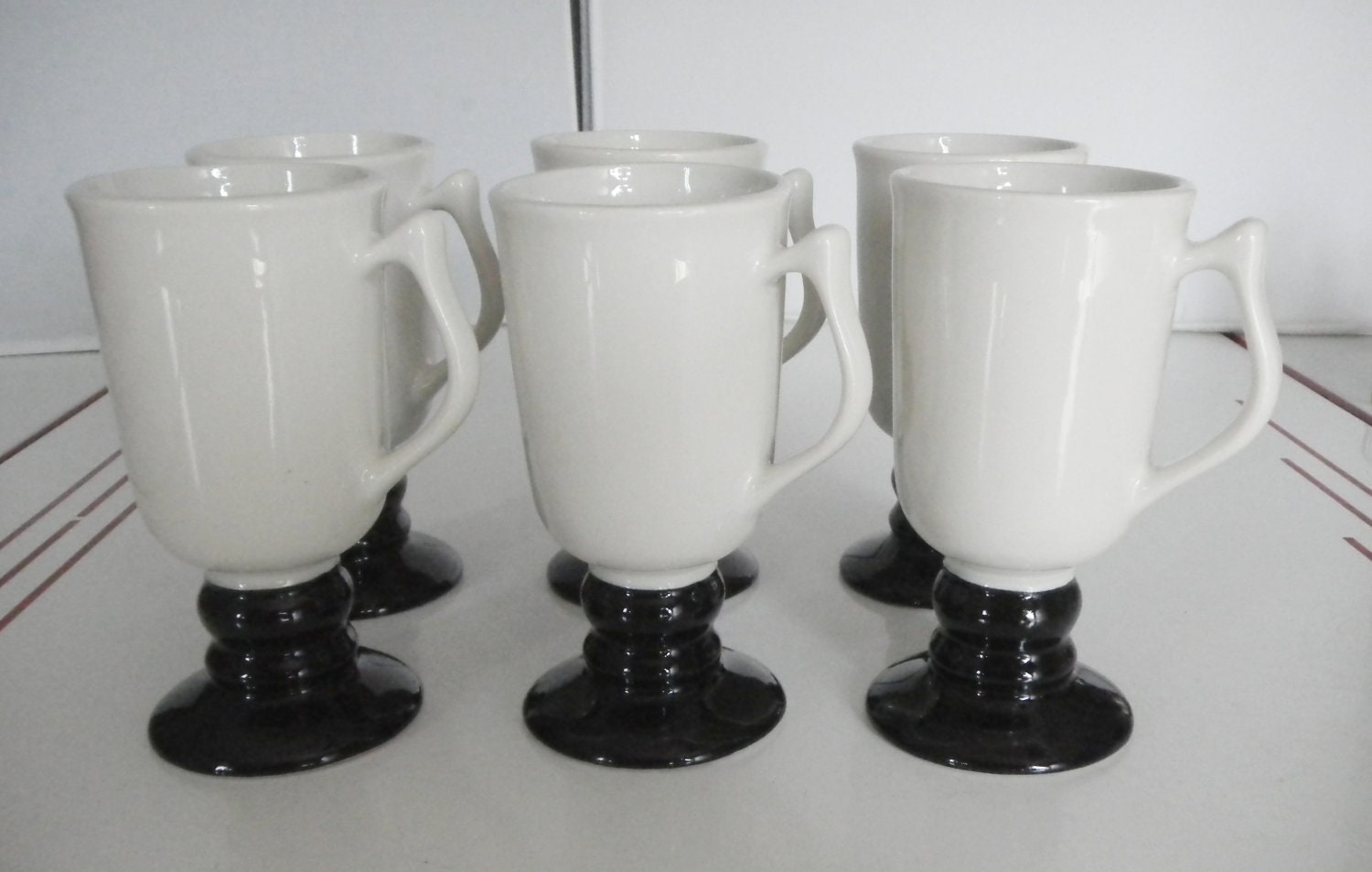Vintage Hall Irish Coffee Pedestal Mugs-6 Black & White