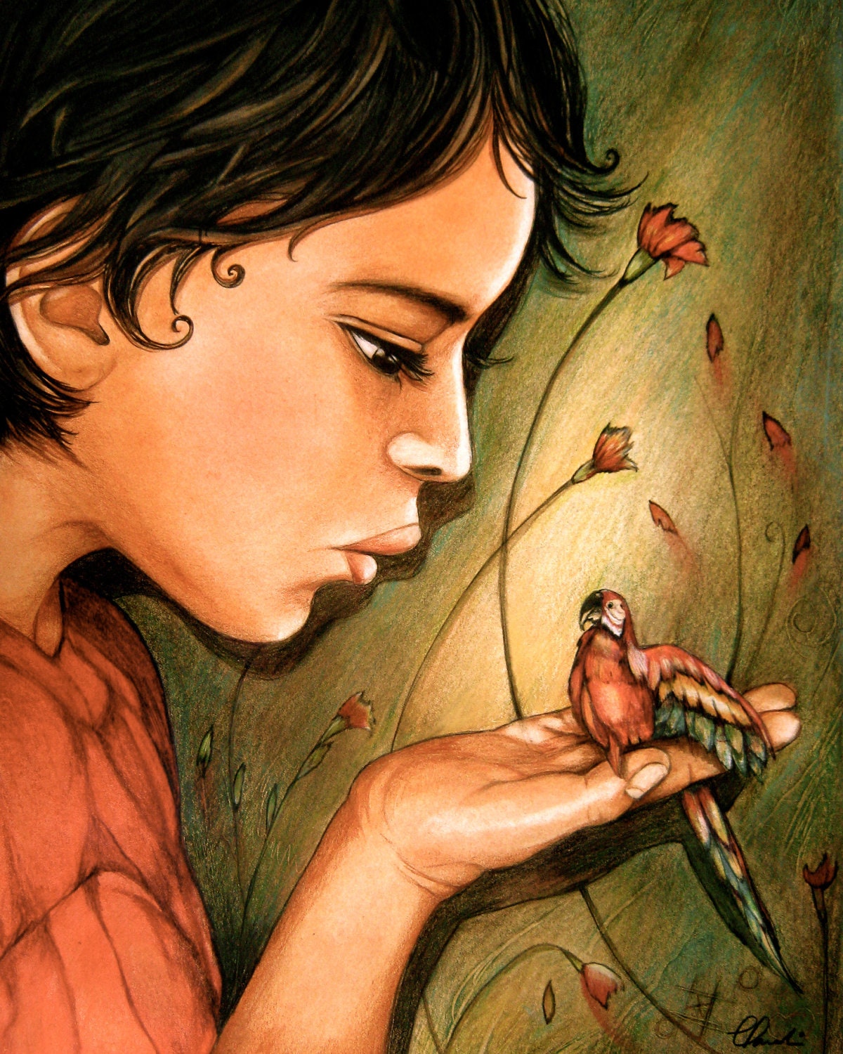 Child with bird art print by claudia tremblay