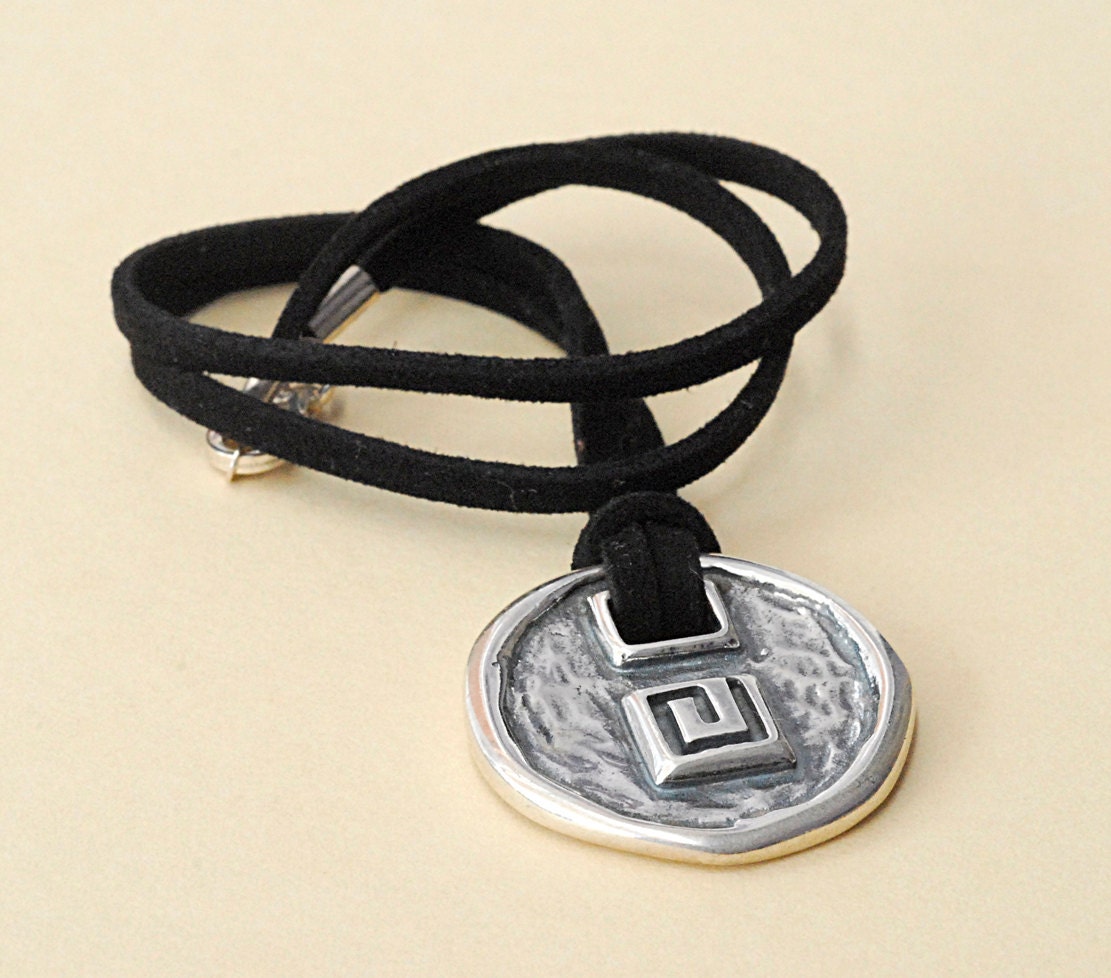 Unisex Meander Silver Greek Necklace