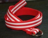 Red and White Belt Striped Ribbon Preppy Adult Belt