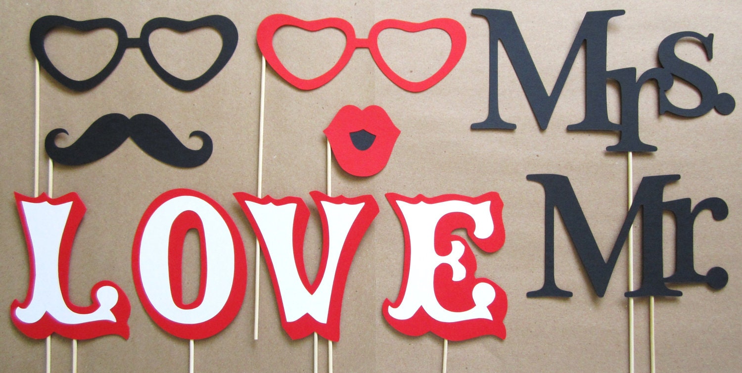 Photo Booth Props - Bride and Groom Set - 10 Pieces - Perfect for Wedding Photos