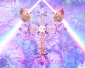 At The Foot Of The Cross - Digital Cat Art Print 8x10