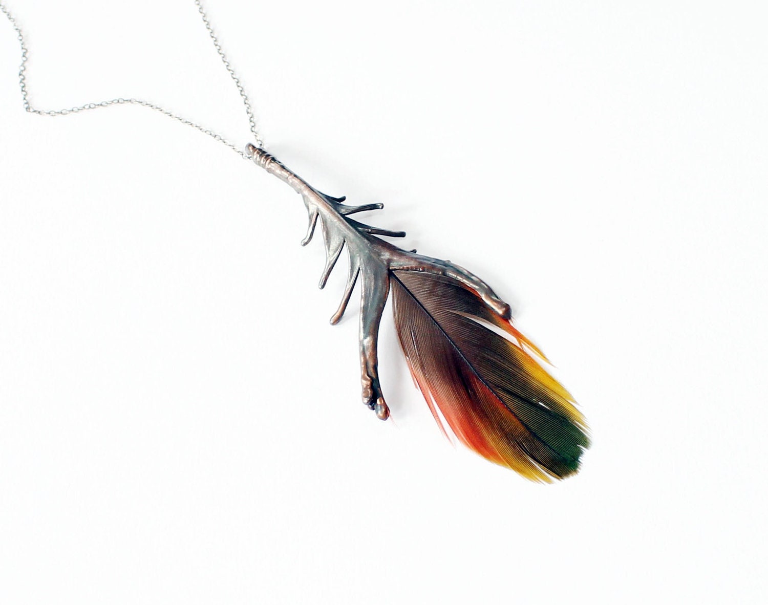 Hints of Red feather pendant