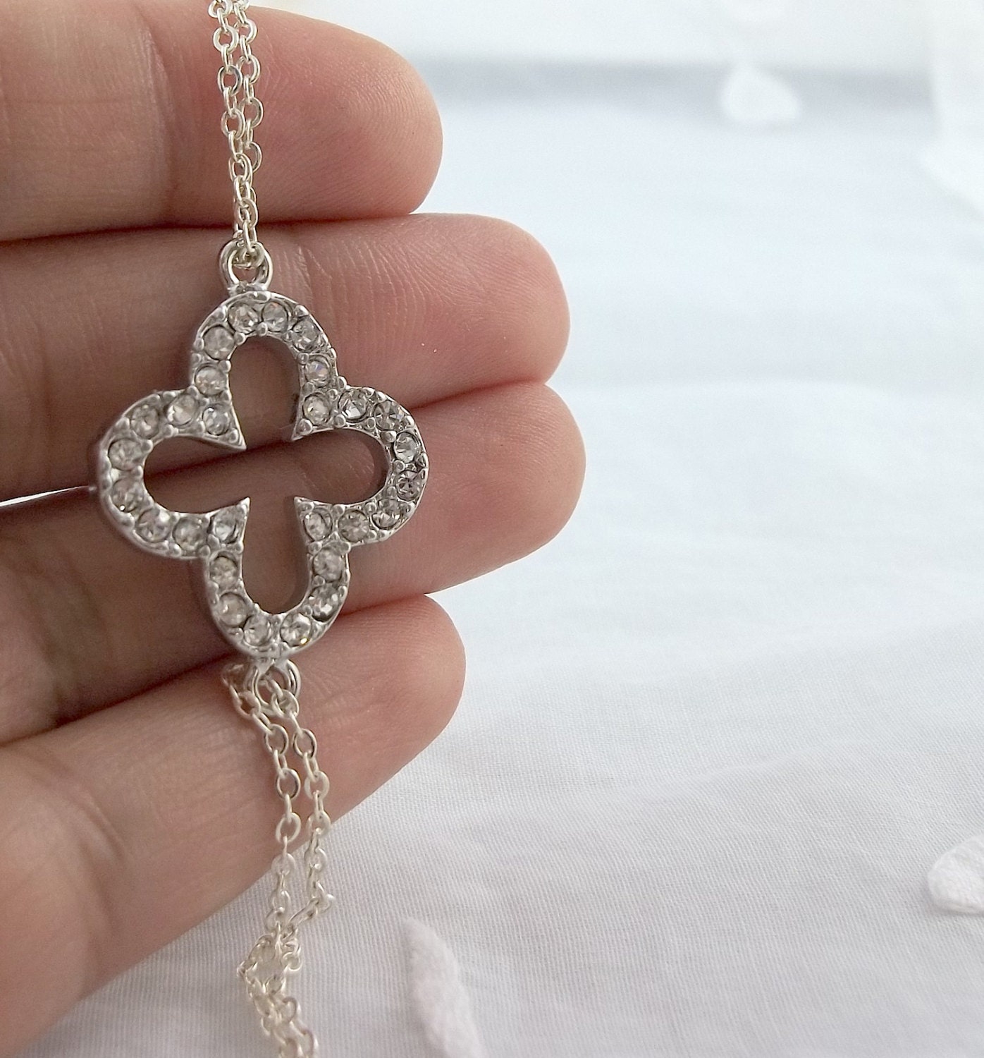 Silver Quatrefoil Clover Bracelet - Quatrefoil Pendant Jewelry