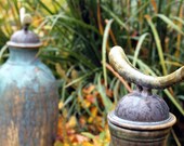 Pair of Garden Vases Tall with Tarnished Copper Green Glaze