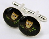 Woodland Owl Cufflinks  Sterling Silver Cuff Links  Handmade Geekery Men's Accessory Father's Day Wedding Autumn Fall Whimsical Owls - OrionOctober