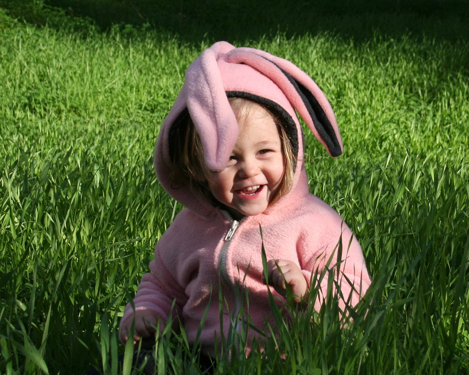 TODDLER HOODIE ZIPPER - Little Bunny - Light pink fleece -sizes 1t, 2t, 3t