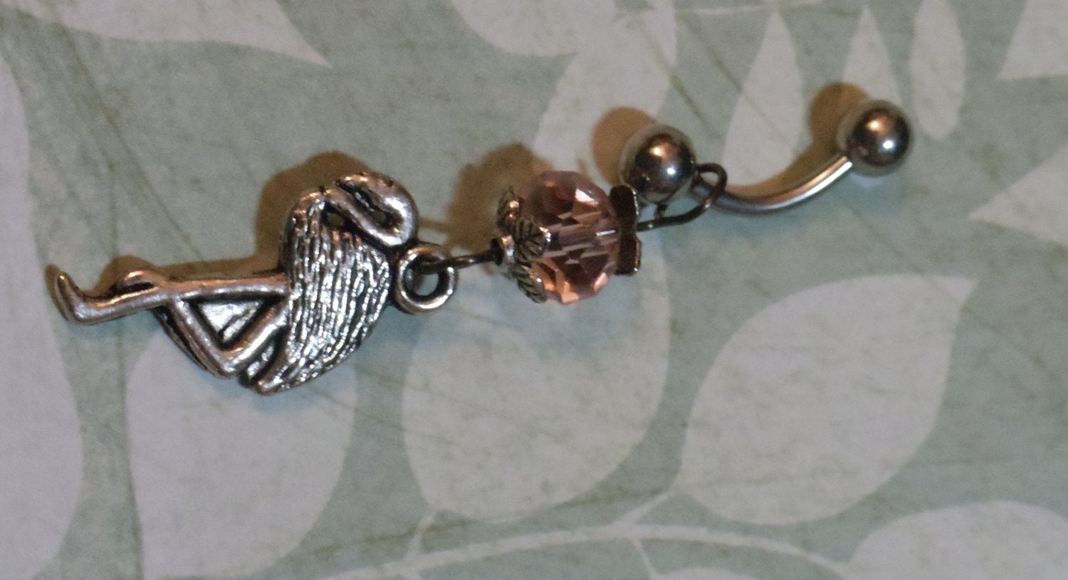 Flamingo with pink crystal belly ring - T109