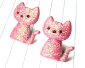 cat earrings - cat studs - cat jewelry - kitten - pink - pink earrings - pink studs - pink jewelry - glitter - kawaii earrings - kawaii stu