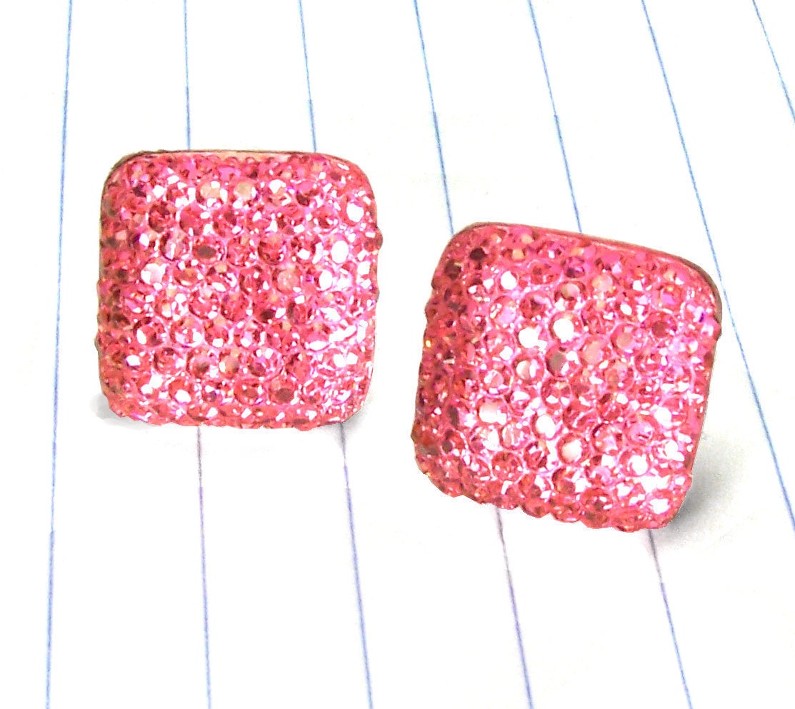 pink square earrings - pink earrings - pink jewelry - pink studs - square studs - square earrings - square jewelry - pink - resin earrings
