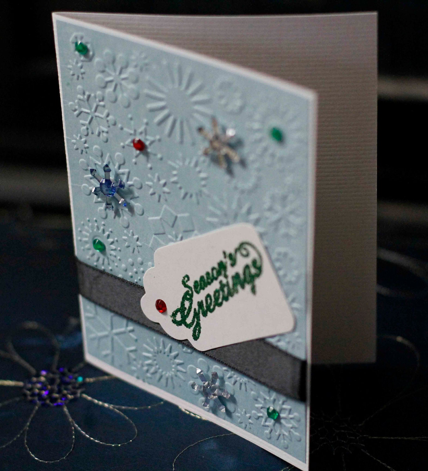Elegant Embossed Season's Greetings, Holiday, Christmas, Snow Flake Card with Envelope