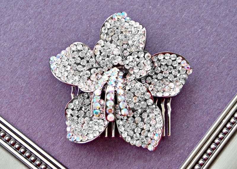 Bridal Lily hair comb set with Austrian clear crystal rhinestones