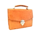 Vintage, Tan Leather Satchel, Handbag, Purse, Mini Briefcase