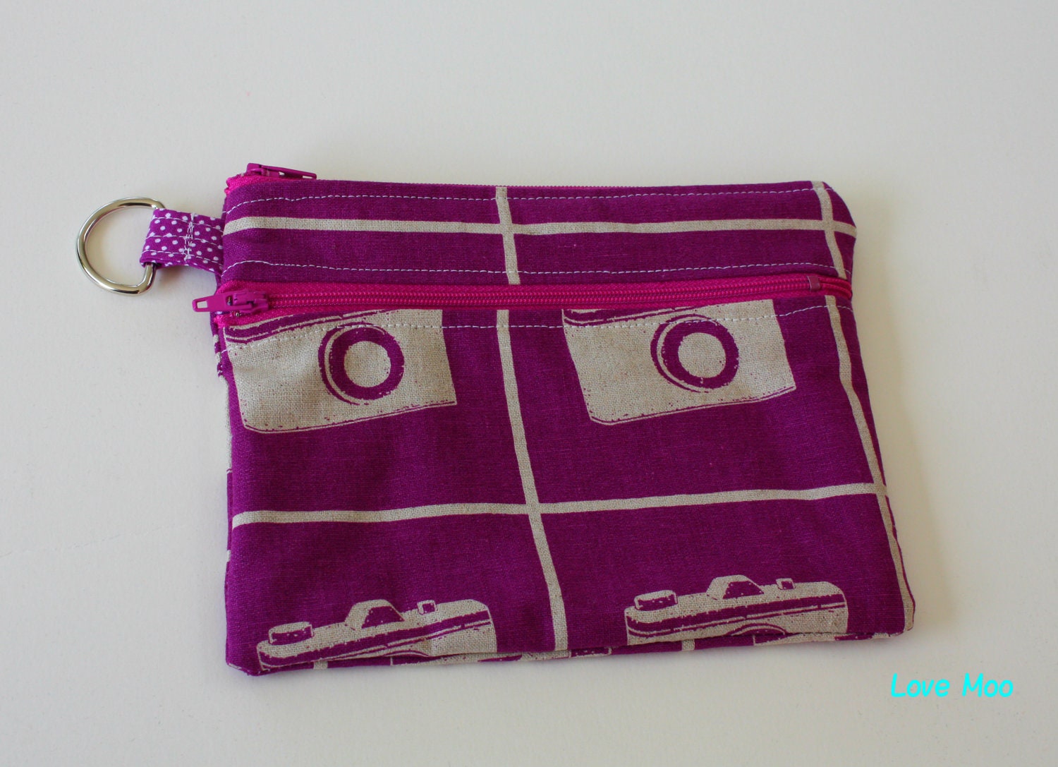 Camera Zipper Pouch in Purple - Purple/ purple and white polka dot
