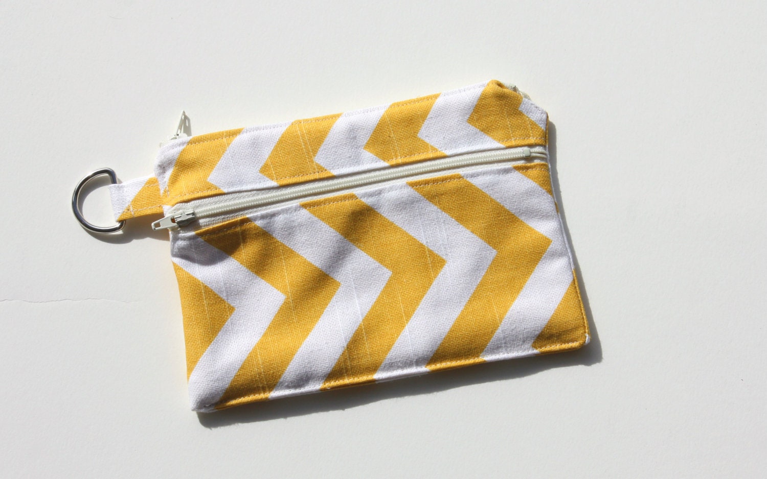 Yellow and White Chevron Zipper Pouch - Yellow and white chevron with yellow fabric