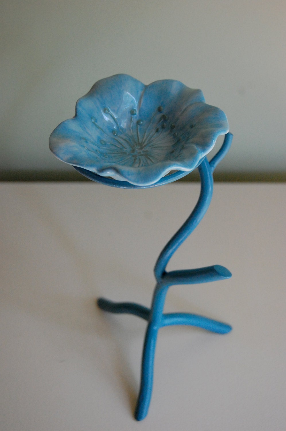 Unique Up-cycled Blue Flower Jewelry Tree