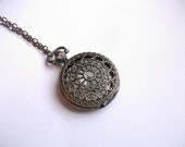 Pocket Watch Pendant Long Chain Necklace - Bronze